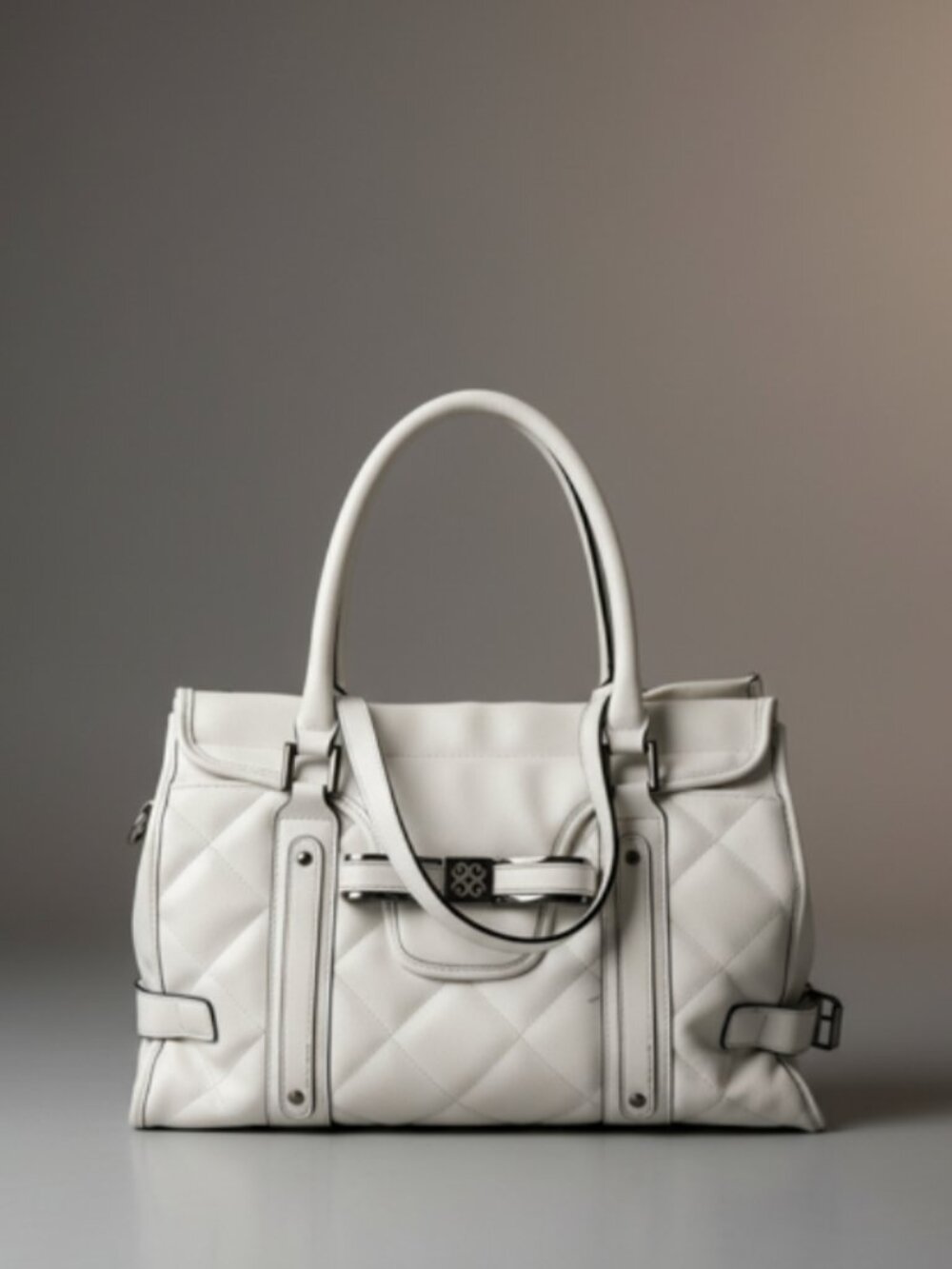 Quilted Cream Crossbody Tote with Signature Accent